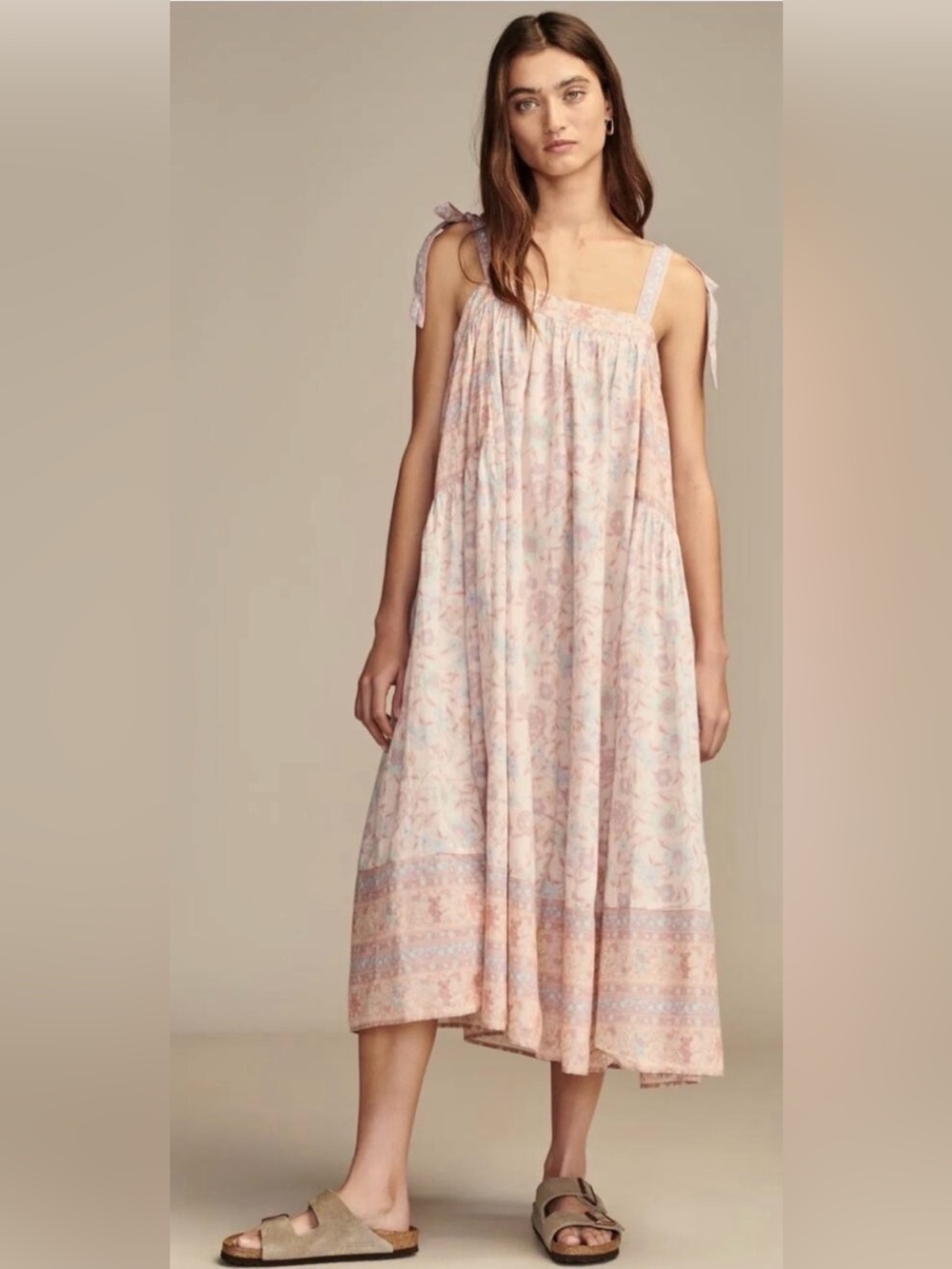 Lucky Brand Grateful Dead Pastel Pink Floral Tie-Shoulder Maxi Dress